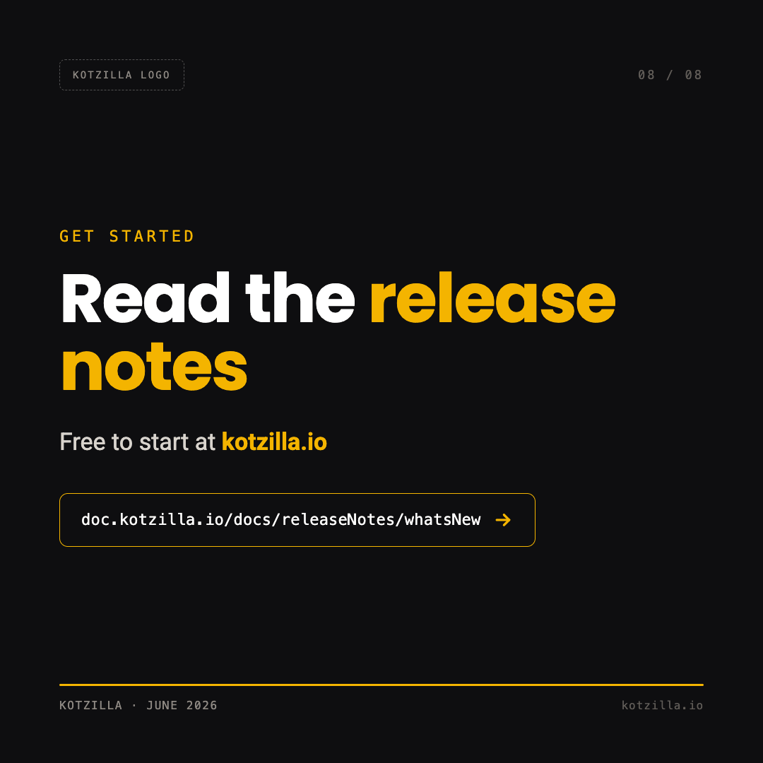 Kotzilla_io's tweet photo. Six changes in the June Kotzilla release:
ANRs and slow screens are automatically flagged as top-priority.
One-click root cause.
On-device Compose timing.
A safer SDK.
AI fixes via MCP.
Read the notes: https://t.co/miVZMVmN1J https://t.co/tVpRfNguZN