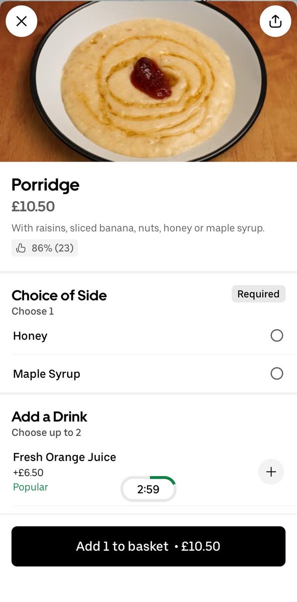 slimeyena's tweet photo. £10 porridge. London https://t.co/lHzOJBzDyp