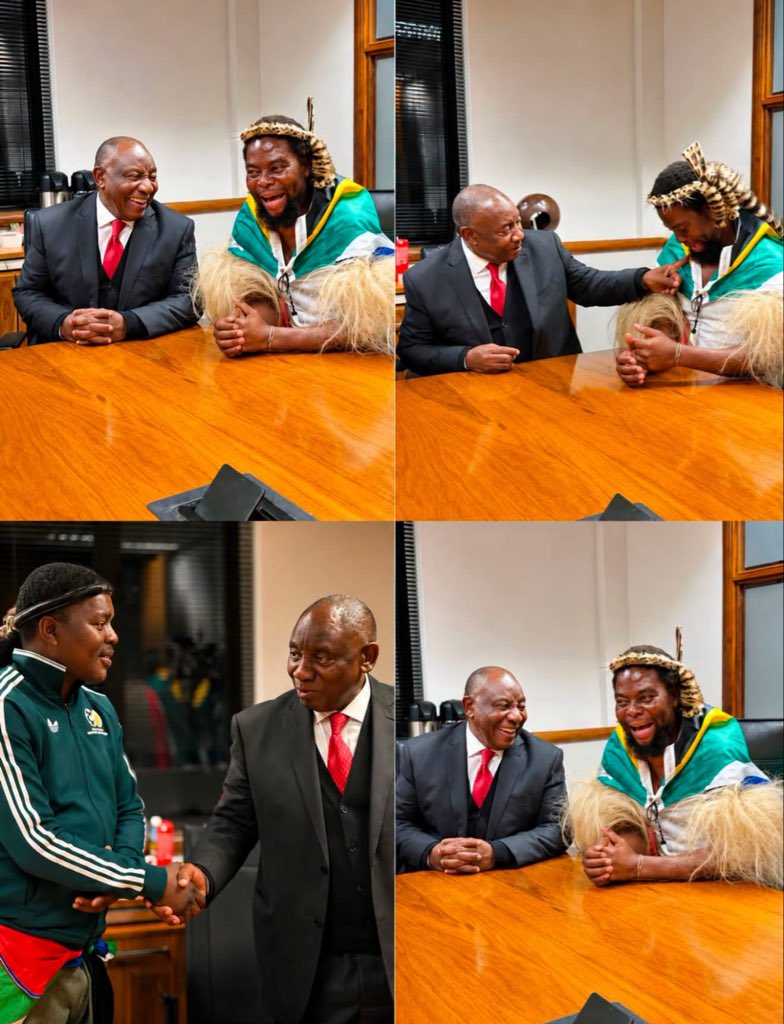esegbonaluis's tweet photo. SHOCKING 😳😳

Phakel'umthakathi , the man leading the protests to send all immigrants away met up last night with the South African President .  

See the way they are talking and laughing 🤦‍♂️🥹.  Like we earlier said , the government is in support of what they are doing .  If not , it will never happen .  

Today is the last day for all immigrants to leave South Africa 🇿🇦 , they are currently matching .  

Moral lesson :  The world is watching