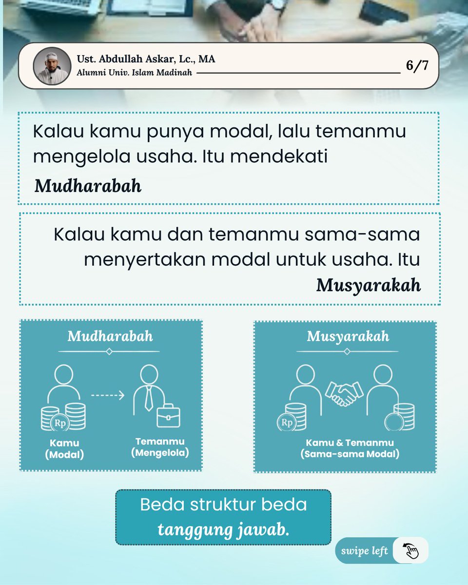 Askar_Abdullah's tweet photo. Bisnis dalam Islam bukan hanya tentang keuntungan, tapi juga tentang kejelasan dan tanggung jawab.

📖 Referensi:
Bentuk-Bentuk Pembiayaan Islami
Saif Hisyam Sobah Al-Fakhri
Terjemahan: Devin Halim Wijaya &amp; Abdurrahman Zahir

#EkonomiIslam #Muamalah #KeuanganSyariah https://t.co/b38t6WRpwu