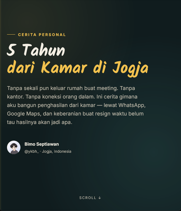 ykbh_'s tweet photo. E-booknya jadi. 🥳

Makasih buat semua yang kemarin udah nungguin.

Isinya bukan teori, tapi pengalaman nyata selama 5 tahun kerja full remote dari kamar—mulai dari nol sampai bisa punya klien yang konsisten.

Semoga bisa jadi panduan buat teman-teman yang lagi berusaha masuk ke dunia remote work.

100% gratis.

Link download ada di komentar. Kalau bermanfaat, bantu repost supaya makin banyak yang terbantu. 🙏