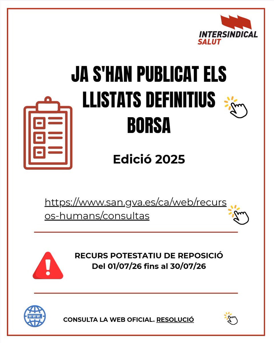 intersindicals3's tweet photo. 📢 LISTADOS DEFINITIVOS BOLSA EDICIÓN 25

🔗 https://t.co/KPm4pad3jI https://t.co/lY4hjMZlme