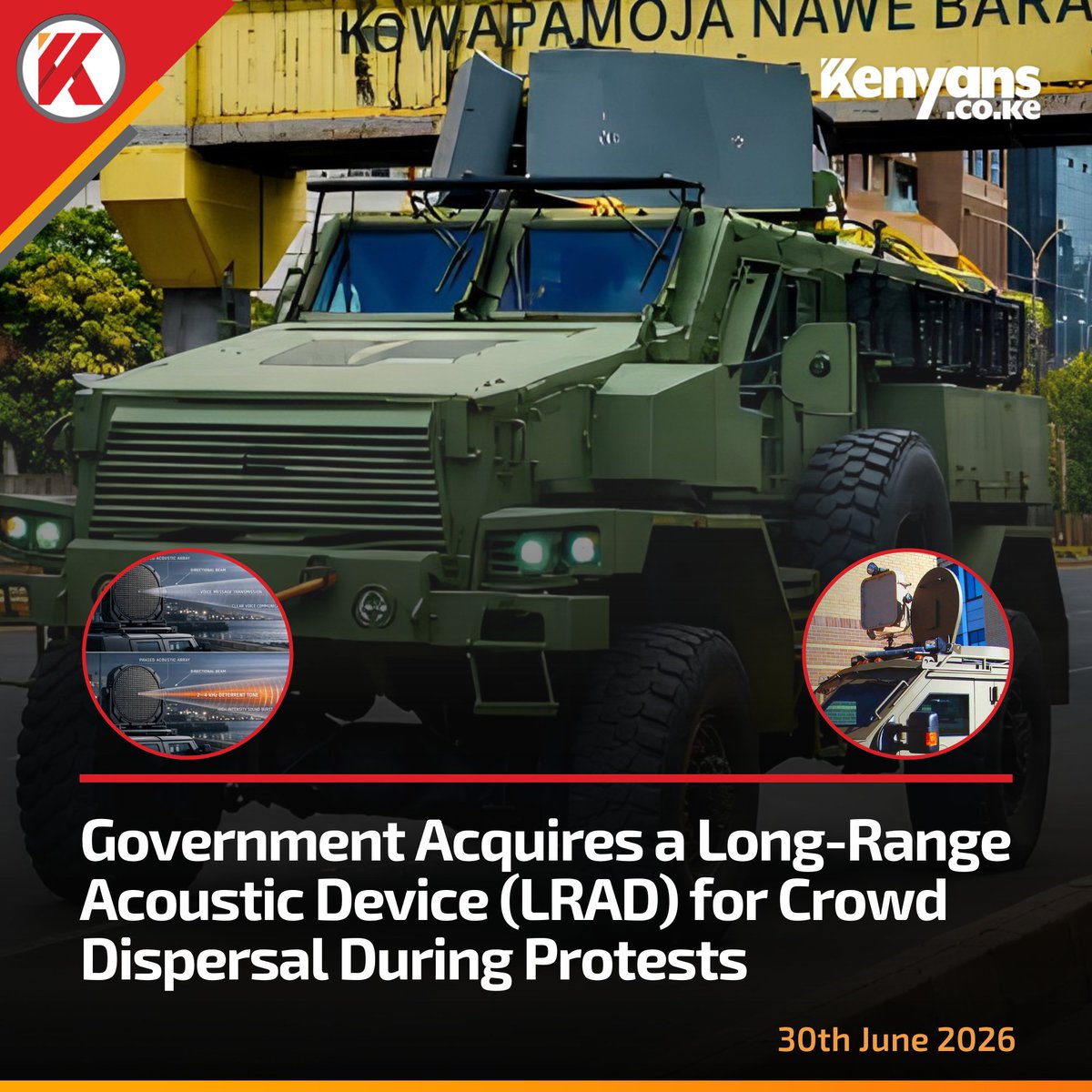 Kenyans's tweet photo. Government acquires a sound cannon for crowd dispersal during protests https://t.co/Td1FLmvDEG