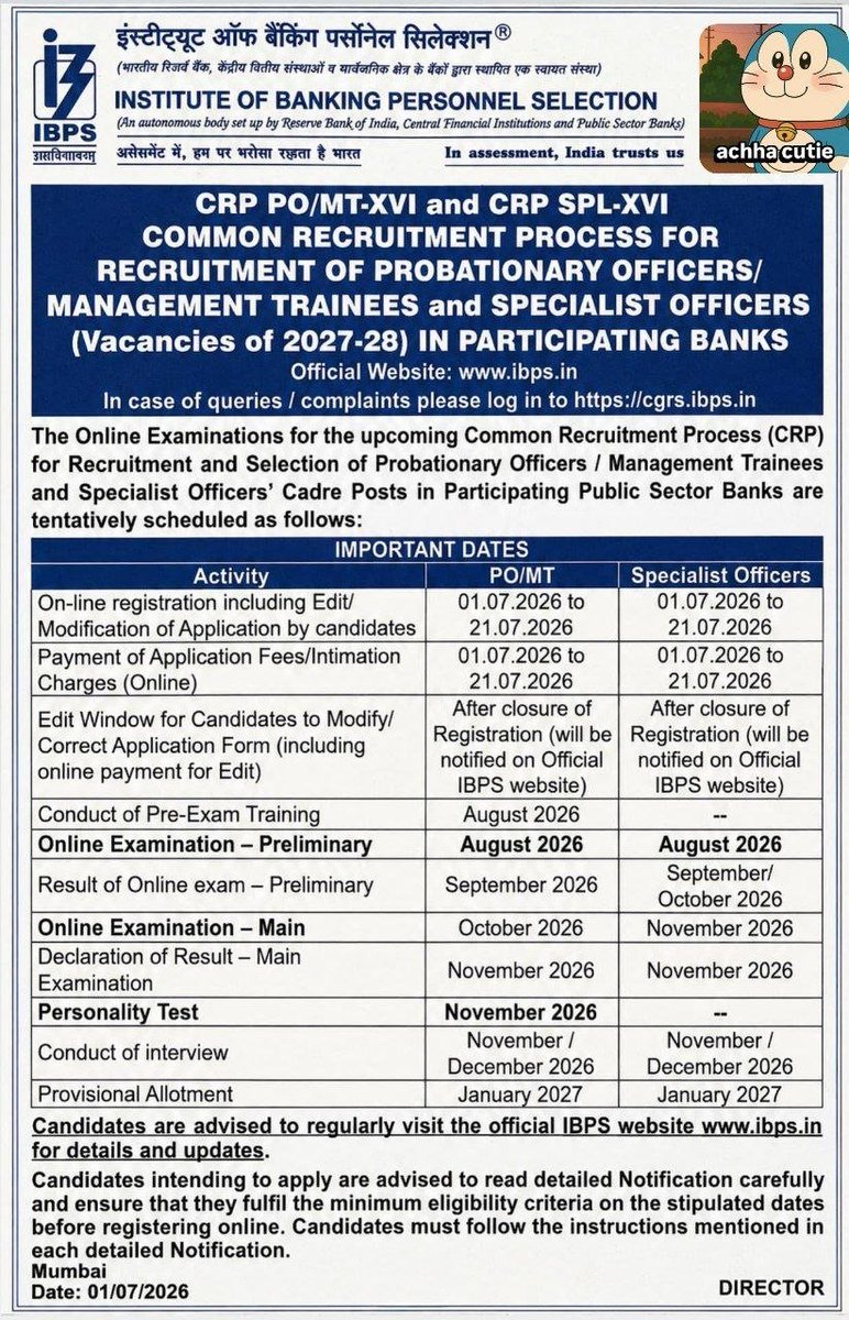 OGPathshala's tweet photo. IBPS PO/MT XVI Short Notice Out

#ibps #ibpspo #bankingexams https://t.co/K9Qi55DFkI