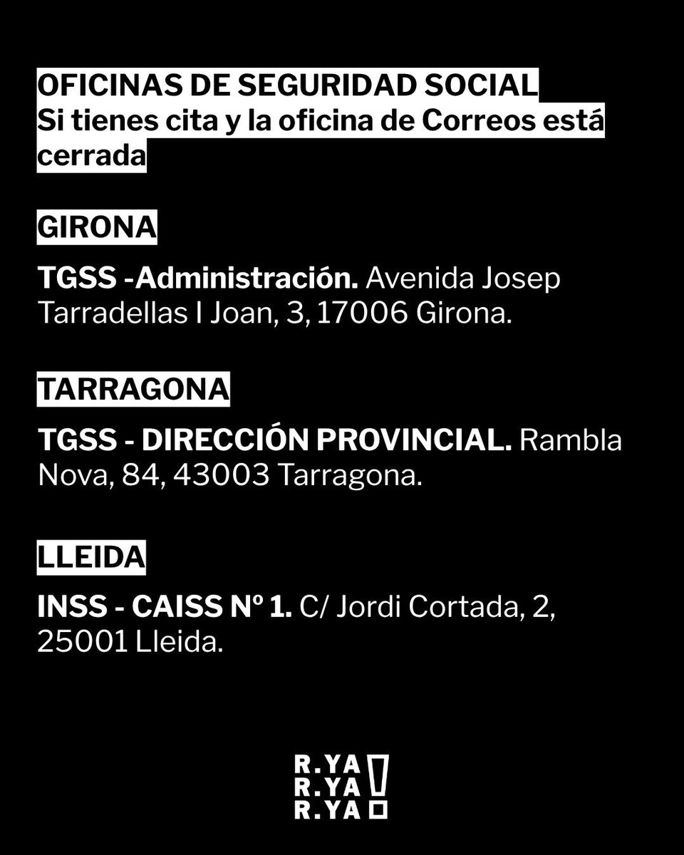 RegularizacionY's tweet photo. ‼️Atención Catalunya! Último día de regularización extraordinaria y ante la huelga de Correos convocada por CCOO. Lugares de atención 👇🏽 https://t.co/4OzA24xh2J