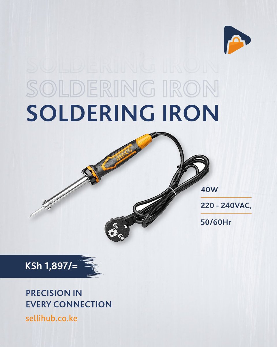 sellihub's tweet photo. From electrical repairs to DIY projects, the INGCO Soldering Iron delivers clean and reliable results.
Available now at Sellihub.
Call us: +254 727 219764
Email us: sellihub@gmail.com
Visit: https://t.co/RhvZFoFgYV
#Sellihub #INGCO #SolderingIron #HardwareKenya https://t.co/DamEFtWgvN