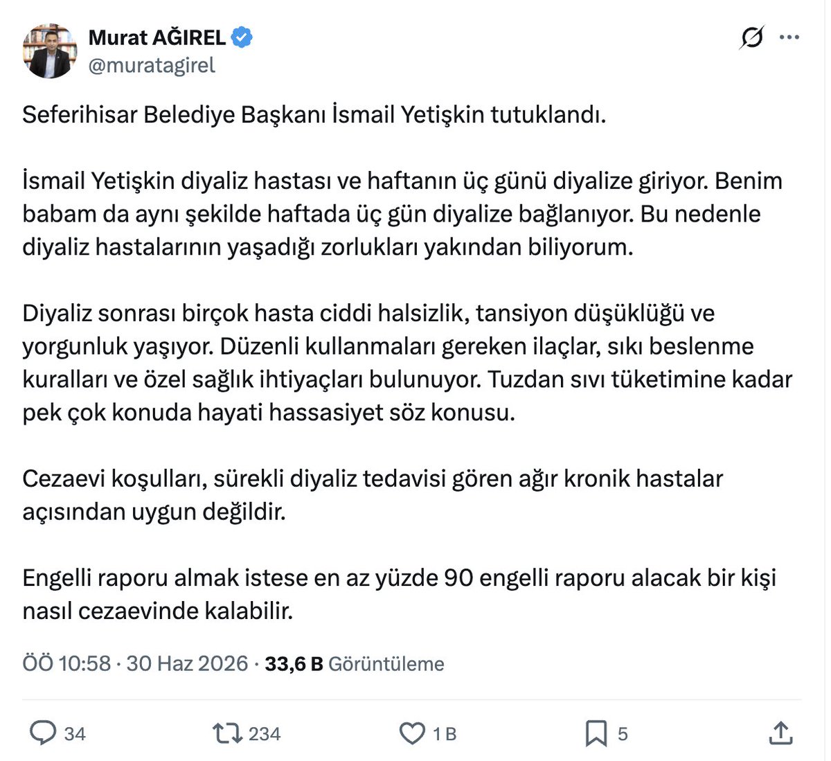 zcakir27's tweet photo. Seferihisar Belediye Başkanı İsmail Yetişkin'e "şifa" dileklerimle... https://t.co/VWnvm9tgkf