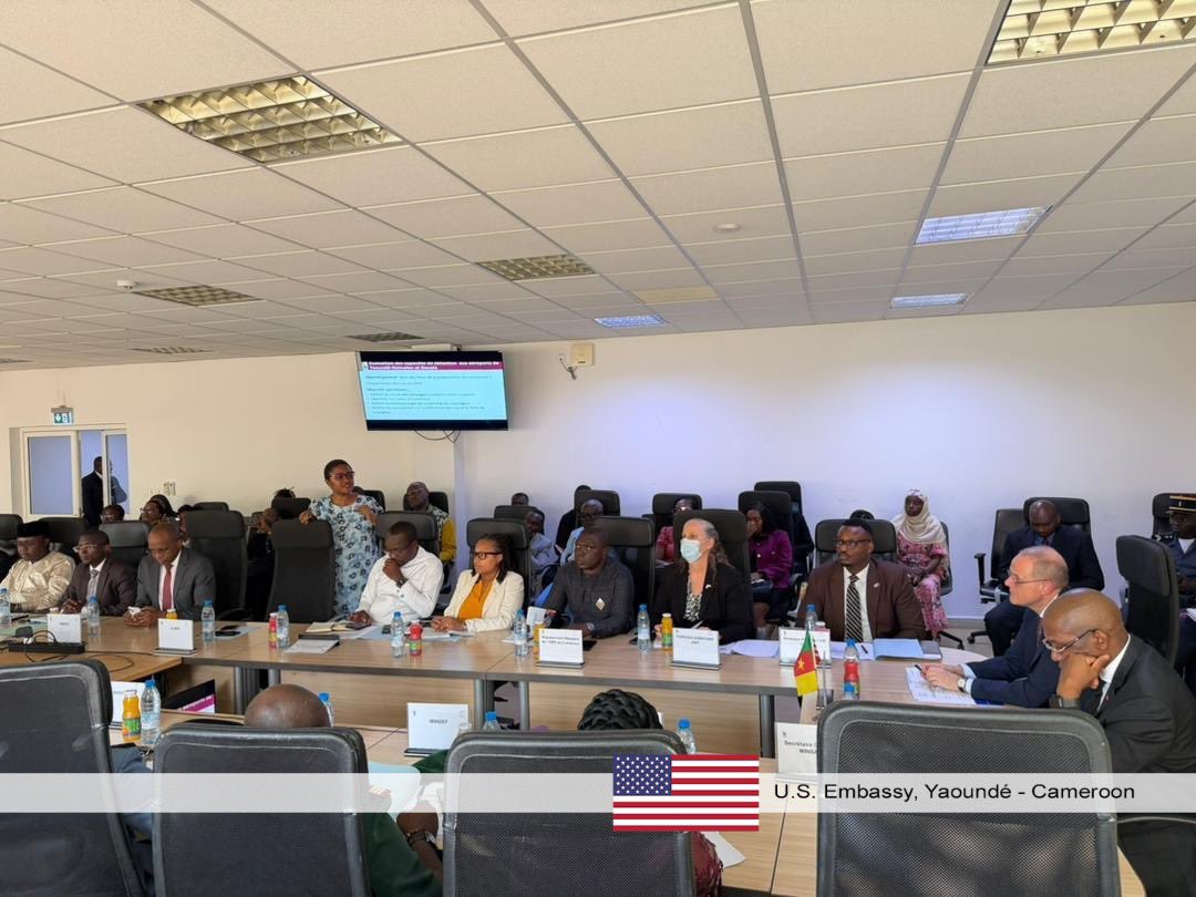 USEmbYaounde's tweet photo. U.S. Chargé d’Affaires a.i. John G. Robinson met with Minister of Public Health Dr. Manaouda Malachie and key health partners at the Public Health Emergency Operations Center in Messa, Yaoundé, to review Cameroon’s Ebola preparedness.

The discussion focused on progress, gaps, coordination, and the resources and technical support needed to strengthen national readiness.

Ebola preparedness helps ensure rapid detection, isolation, and treatment—protecting communities, preserving health systems, and reducing the risk of broader regional disruption.

The United States remains committed to supporting Cameroon’s efforts to strengthen health security and save lives. 🇺🇸🫱🏼‍🫲🏾🇨🇲

#USinCameroon #HealthSecurity #EbolaPreparedness #GlobalHealth #PublicHealth #CDC 
@MinsanteCMR @CDCGlobal