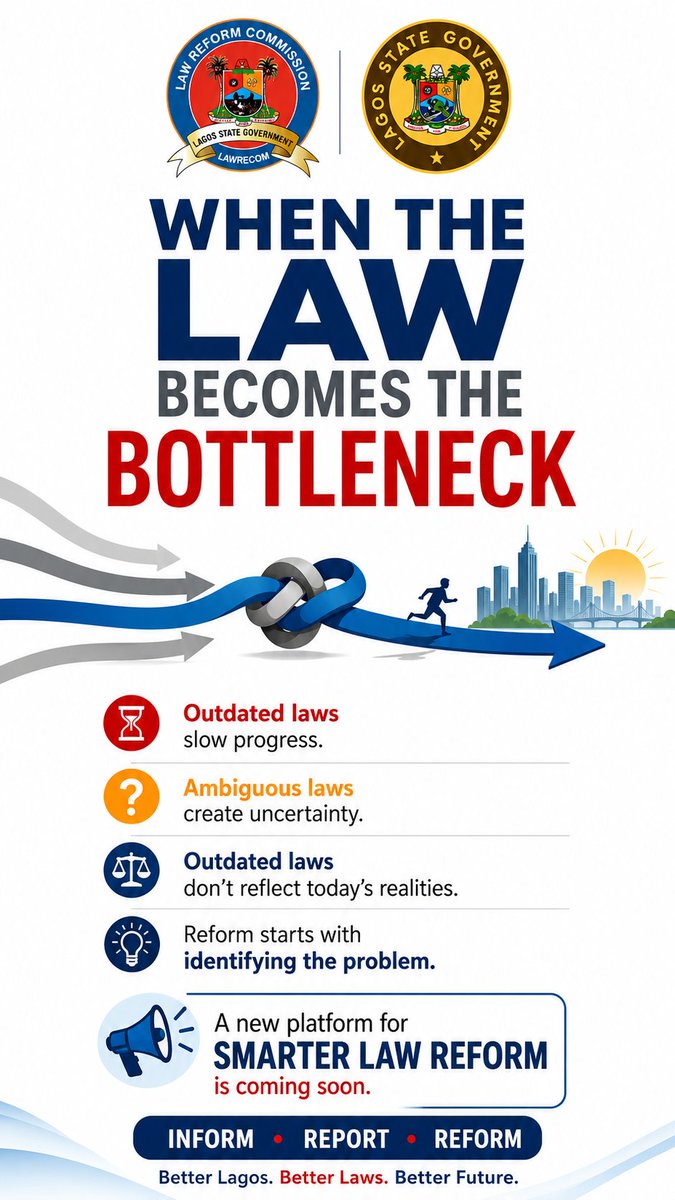 Lagos_LawReform's tweet photo. Lagos: When the Law Itself Becomes the Problem.
Outdated + Ambiguous laws = Stagnation.
But change is coming.
Drop your thoughts on which laws need fixing the most 👇
#ReformIntelligenceDesk #LawReform #RisingLagos #ZION https://t.co/Tya56QCXmb