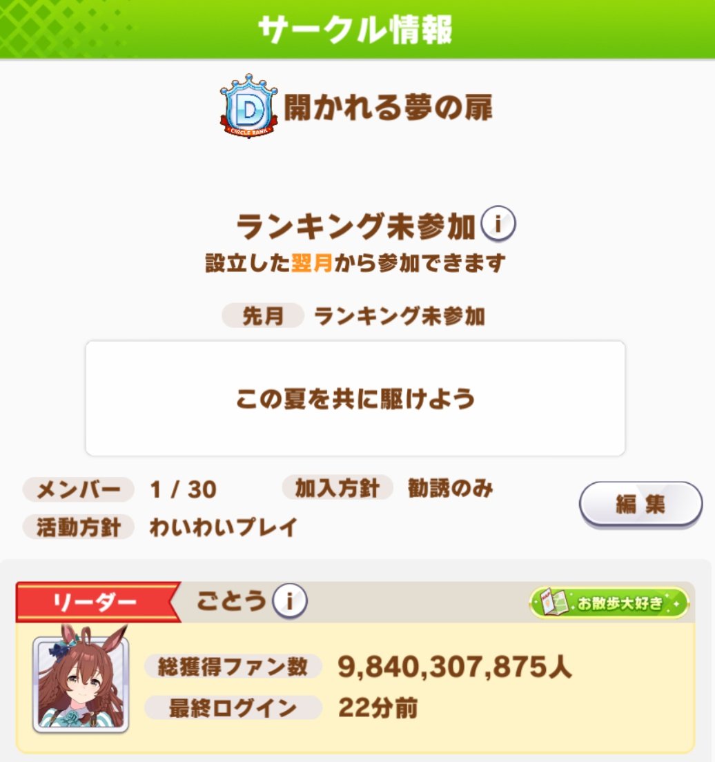 2026uue's tweet photo. ごとうです。

７月限定サークル『開かれる夢の扉』いよいよ明日からスタートします。

全員で楽しみ、全員で走る。

ファン活を純粋に楽しみたい人たちが集ったこのサークルを、みなさまどうぞ応援してください。

よろしくお願いします。

#ウマ娘
#ウマ娘７月限定サークル https://t.co/w5MCA0UvXa