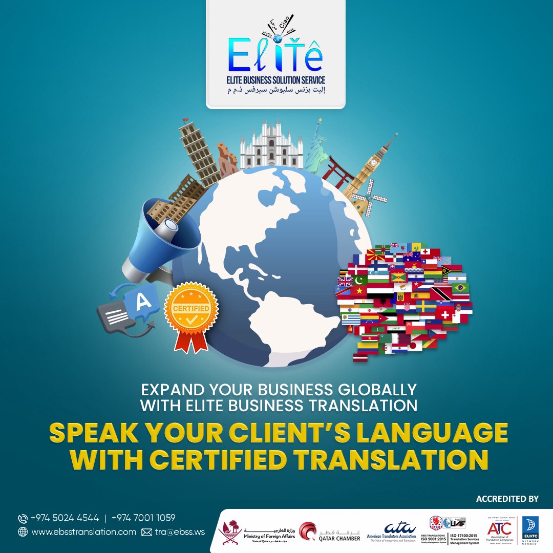 Ebsstranslation's tweet photo. 🌍 Ready to take your business beyond borders?

Different countries. Different languages.
One trusted translation partner. ✔️

Speak your client’s language.

📞 +974 5024 4544
🌐 https://t.co/2dmUIoK0mS

#EBSS #CertifiedTranslation #TranslationServices #BusinessTranslation #Doha https://t.co/U4u2wlFAcG