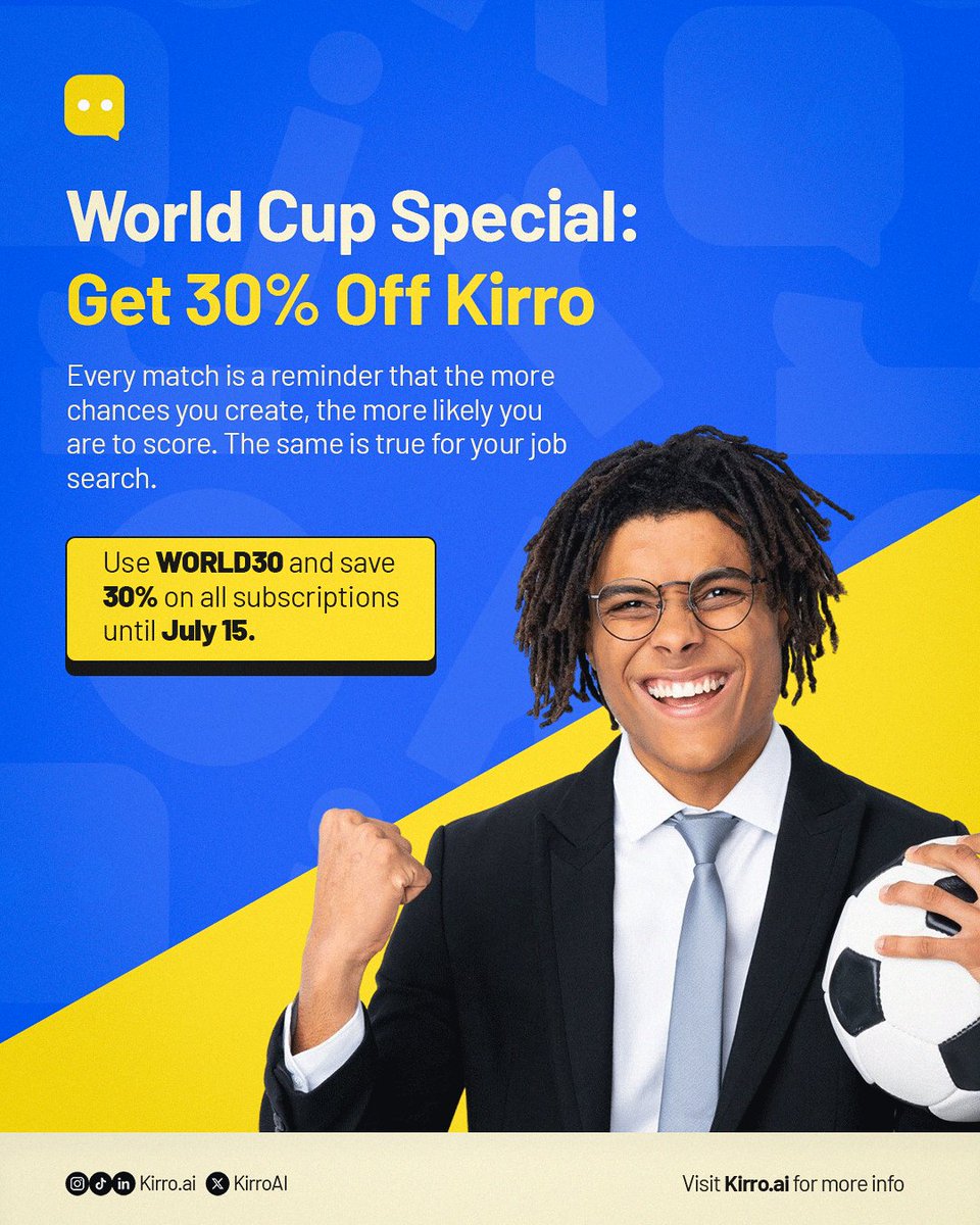 KirroAI's tweet photo. Every application is another shot at your next opportunity. 

Make more of them with Kirro. Use WORLD30 for 30% off until July 15. Get started: https://t.co/MgE7CsD1Bb https://t.co/QtOZXj1BmG