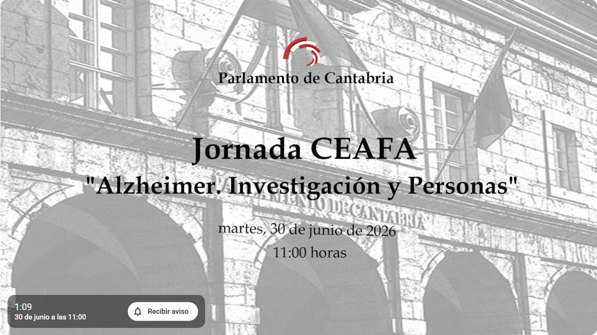 AlzheimerCeafa's tweet photo. 3, 2, 1... ¡Todo listo para comenzar en @parlacan!

Comienza la jornada  'Alzheimer: #investigación y persona'

▶️Síguela en directo 
➡️https://t.co/OWTjdRAy2J

#JornadaCEAFASantander
#Alzheimer
#CEAFA https://t.co/TwtwLU1yzE
