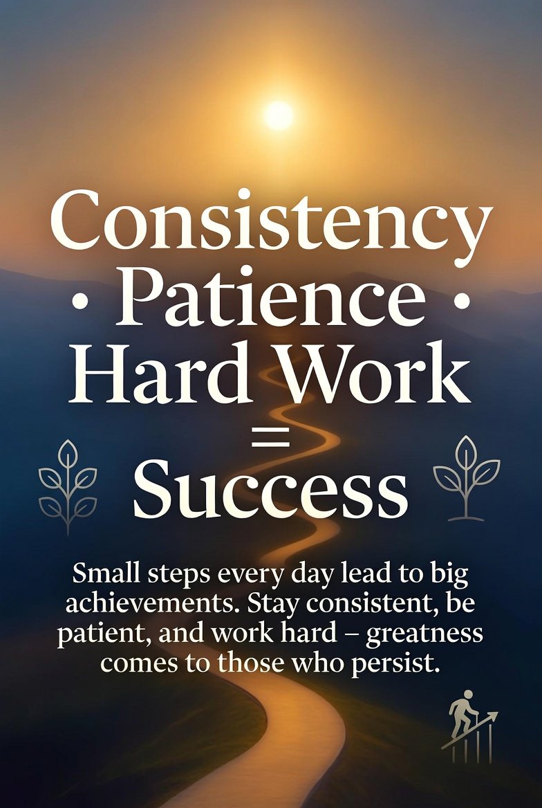 AAblogger1's tweet photo. Consistency, Patience and Hard Work lead to Success.

Small steps every day lead to big achievements. Stay consistent, be patient, and work hard – greatness comes to those who persist.

These capture the core message of building success through steady effort over time. https://t.co/sMgcnxHeqO