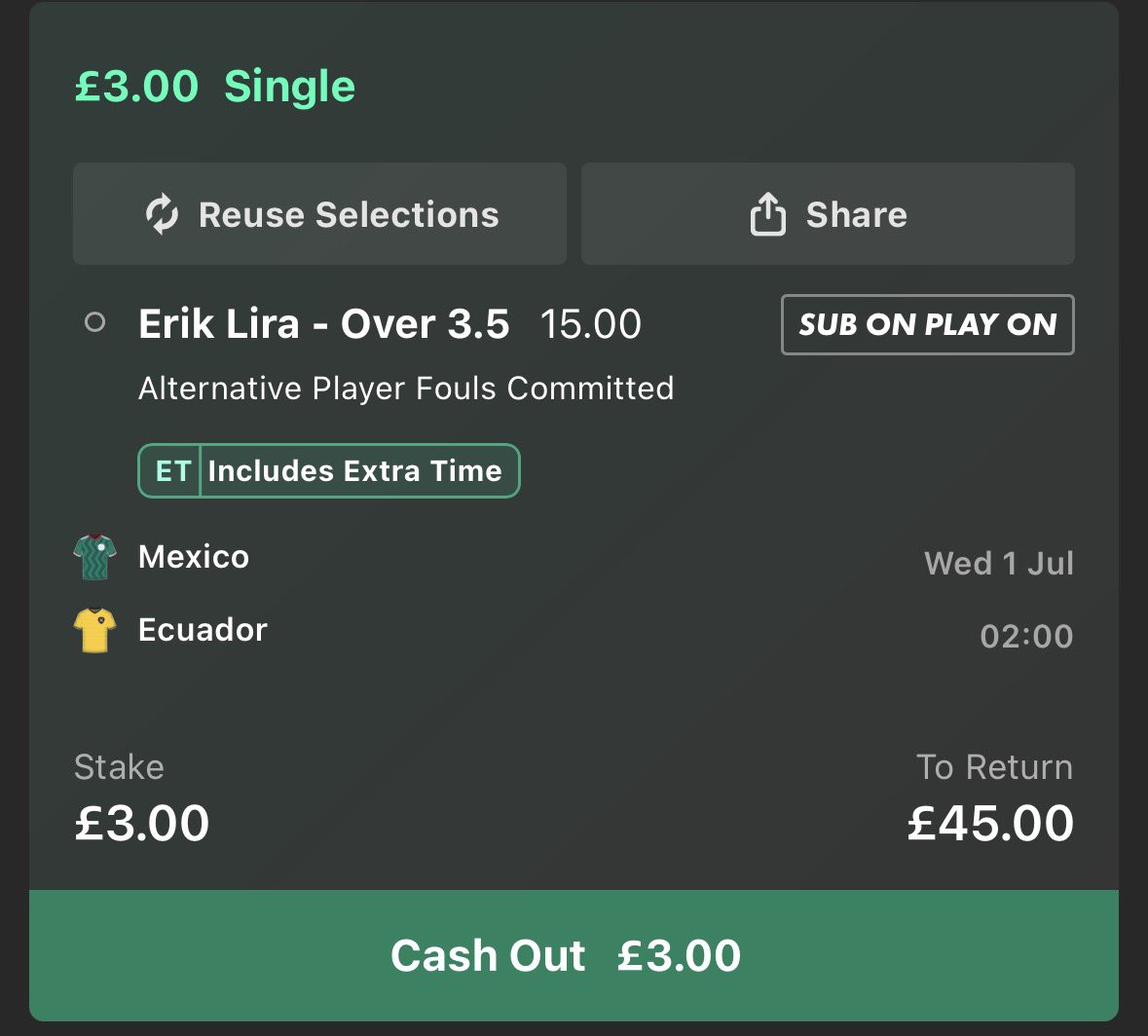 TheLadderLad's tweet photo. World Cup🪜 Bet #151

Mexico 🇲🇽 v Ecuador 🇪🇨 

Erik Lira 🇲🇽 Fouls Ladder

Bet 1 - Over 1.5 @ 2.5 | 1.7U
Bet 2 - Over 1.5 @ 6  | 0.6U
Bet 3 - Over 3.5 @ 15 | 0.3U

365 🟢

📊 Last 14 Starts for Mexico Fouls

2,02,3,3,1,3,1,3,2,2.0,1,2

📝 Should be up against Caicedo and Vite who win fouls at 1.04 and 1.51 p90 for their country, He also made 3 fouls last time v Ecuador 🇪🇨 

I have fair odds for 365 at about 1.9 because of ET other sites i would have a at 2 (2.2 on WH, 2.45 on Ladbrokes/Coral, 2.38 on Boyle)