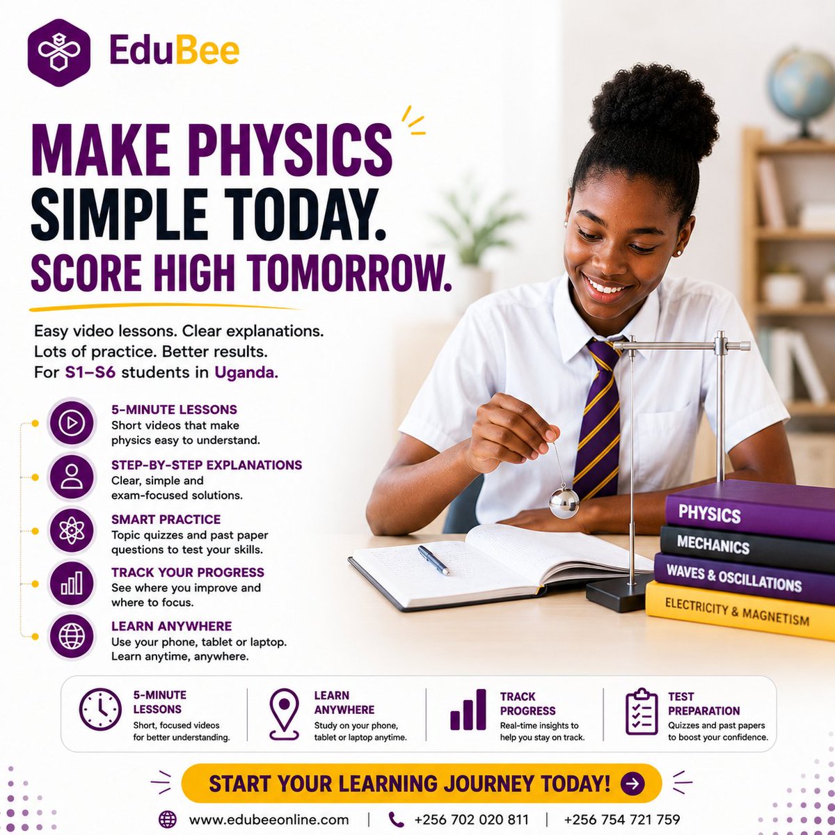 EdubeeU's tweet photo. Struggling with Physics? EduBee makes it simple! 🚀 Get 5-min lessons, step-by-step explanations, and smart practice for S1–S6 in Uganda. Study anywhere, track your progress, and boost your scores. Start now at https://t.co/jmUlSpSmVZ! #EduBeeUganda #PhysicsMadeEasy https://t.co/g5rcNPKnFj