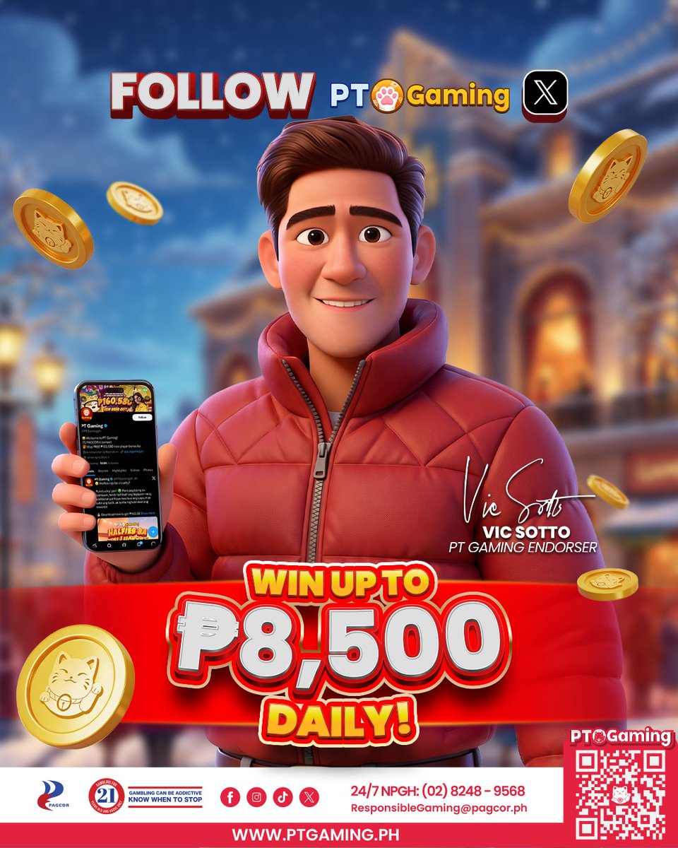 PTGamingph's tweet photo. ✨CREDITS GIVEAWAY ✨

Wag puro stalk—i-follow mo na!
Para updated ka sa latest PT Gaming ganap, exciting promos, at upcoming credit giveaways. Baka ang next na good news, ikaw na! 

Follow PT Gaming X now! 🎉

How to Join:
1️⃣ Follow our PT Gaming X(Twitter) account 👉🏼https://t.co/H8r5EAax2g

2️⃣ Follow the official PlayTime EntertainmentFacebook Page: https://t.co/hn2d1bC0SB

3️⃣Comment a screenshot photo showing that you've followed our Official pages + User ID's + #PTGamingCreditsGiveaway at I - post ang iyong sagot Tropang PT Gaming Fb group.

4️⃣ Promo Period from June 24 - 30 2026.

5️⃣50 lucky winners daily
5 lucky winners of  ₱500 Credits
15 lucky winners of  ₱200 Credits
30 lucky winners of  ₱100 Credits

Terms and conditions apply:  
https://t.co/S6iOFjS6aK

💰 Download now to get ₱160,580 new player bonus & 1.5% unlimited cashback +2% slot return
iOS and Android: https://t.co/Ga7k986TiQ | Website: https://t.co/IaOSBYxvYI

#PTGaming #PTGamers #FollowpTGamingX