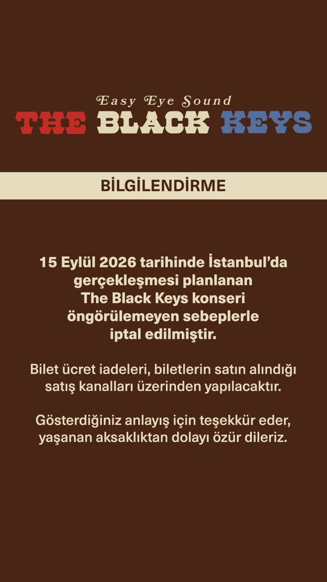 playtusumag's tweet photo. 15 eylül'de gerçekleşmesi planlanan the black keys konseri iptal oldu ❌ https://t.co/ltXUqk34X2