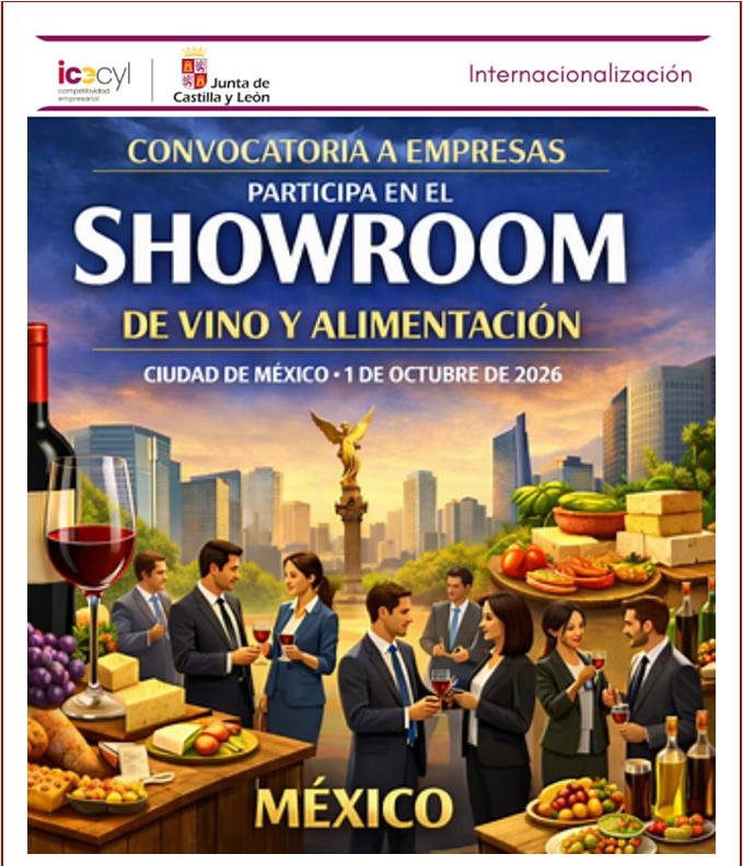 empresasjcyl's tweet photo. 🍷¡Presenta tus productos en el mercado mexicano!
Participa en el Showroom de Alimentación y Vinos de Castilla y León en México 2026, una cita de referencia para conectar con importadores, distribuidores, canal Horeca, retailers y prensa especializada.
👉https://t.co/VjothQmMa3 https://t.co/etIpJamZt2