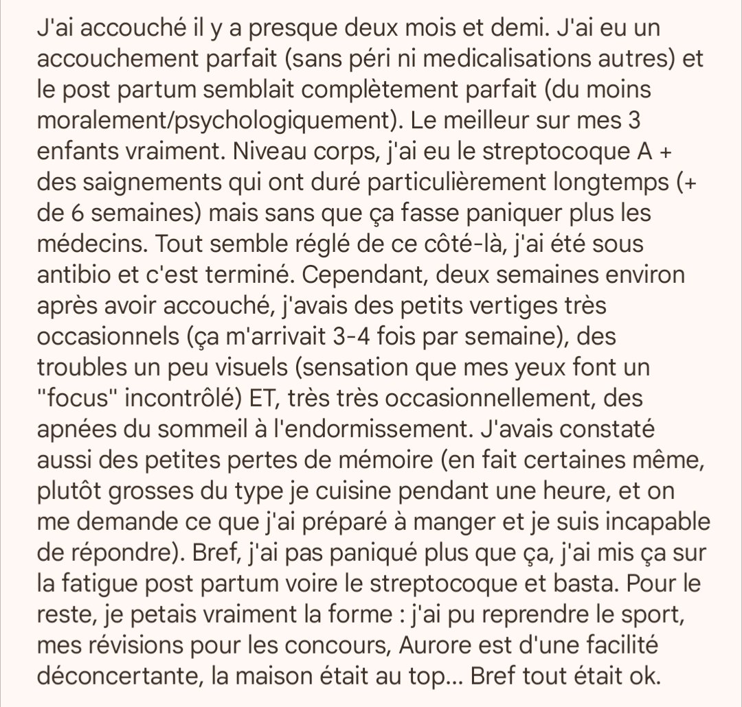 JulieBNeige's tweet photo. Bon je reviens ici en désespoir de cause parce que le corps médical de par chez moi n'est pas capable de m'apporter de réponses autres que me mettre sous antidépresseurs en me demandant d'arrêter l'allaitement (même ma sage femme trouve ça idiot) alors que je ne suis pas dépressive ou en soupçonnant des choses sur mon quotidien qui ne sont pas vraies (surmenage, dépression p partum ou autres). Je m'explique, ça va être un peu long, c'est pour faire le tableau complet mais par pitié, partagez à des gens qui pourraient potentiellement m'aider ou ont traversé la même chose parce que là je commence VRAIMENT à aller mal et je ne sais pas comment régler ça rapidement. Je vous poste en photo le pavé ça sera plus simple.

SVP : trolls et autres commentaires du genre, essayez de vous retenir de commenter. Je suis très fatiguée, même lire m'est difficile, ne polluez pas cette demande d'aide, merci 🙏🏻
