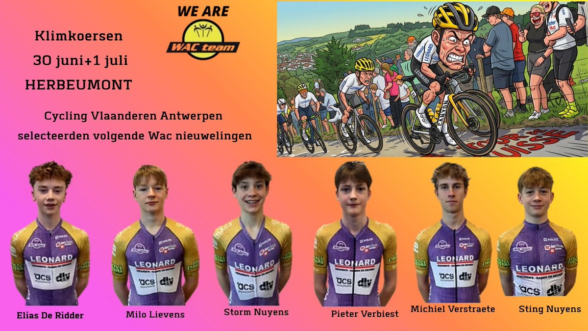 WacNext's tweet photo. Wacteam renners werden geselecteerd door Cycling Vlaanderen voor de klimwedstrijden in Herbeumont https://t.co/jTLTXkWiVZ