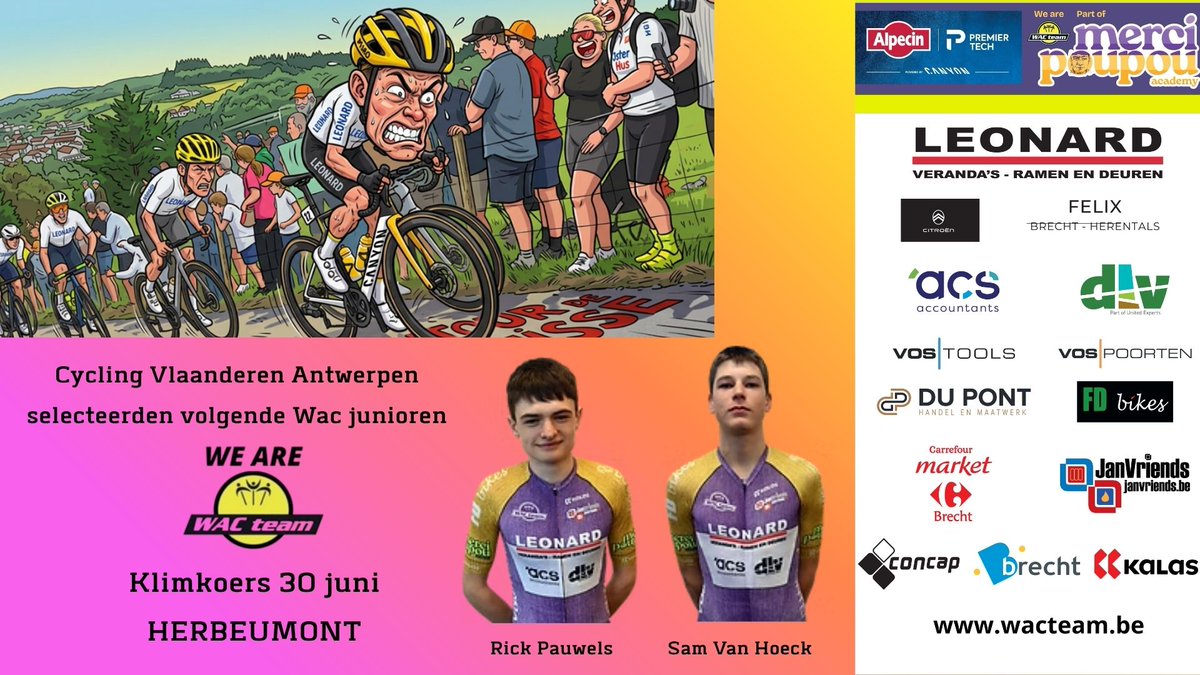 WacNext's tweet photo. Wacteam renners werden geselecteerd door Cycling Vlaanderen voor de klimwedstrijden in Herbeumont https://t.co/jTLTXkWiVZ