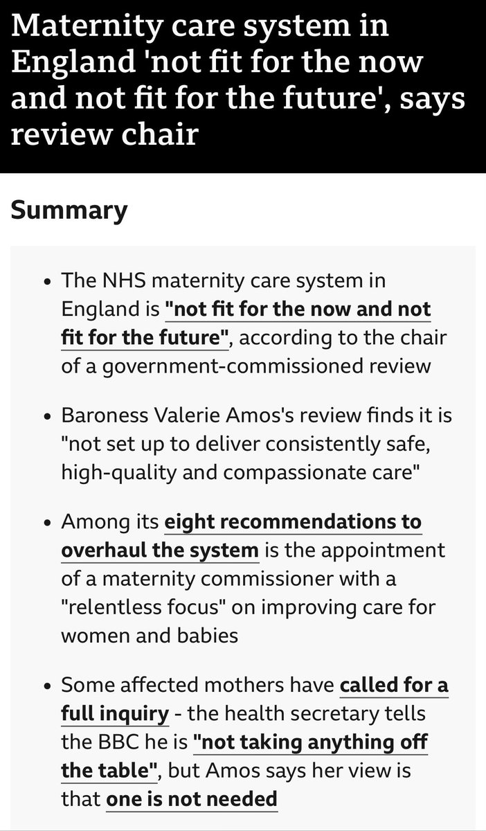bigbenn1e's tweet photo. A review finds that maternity care across England is failing and not fit for purpose.
But there is no call for the Health Minister to resign !
If this was in Scotland, what would Jackie Baillie be saying ! ! ! https://t.co/OO3ckLg3wX