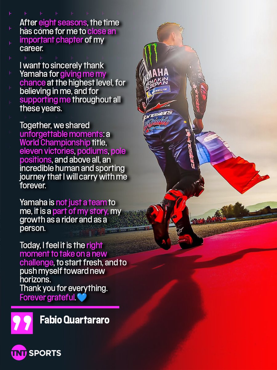 bikesontnt's tweet photo. Fabio's Farewell to Yamaha 💙

End of an era, start of an exciting new chapter 🤝

#MotoGP https://t.co/HBu6WPgTSw