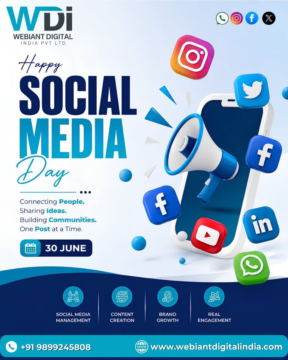 webiantdigital's tweet photo. Happy Social Media Day! 🌐✨
Connecting people, inspiring ideas, and helping brands grow—one post at a time. 🚀
𝐂𝐨𝐧𝐭𝐚𝐜𝐭 𝐮𝐬 𝐭𝐨𝐝𝐚𝐲!
☎️- +91 9899245808
📩- info@webiantdigital.in
🌐- https://t.co/DEhwmcwoQ8 https://t.co/EHKZsUZxIB