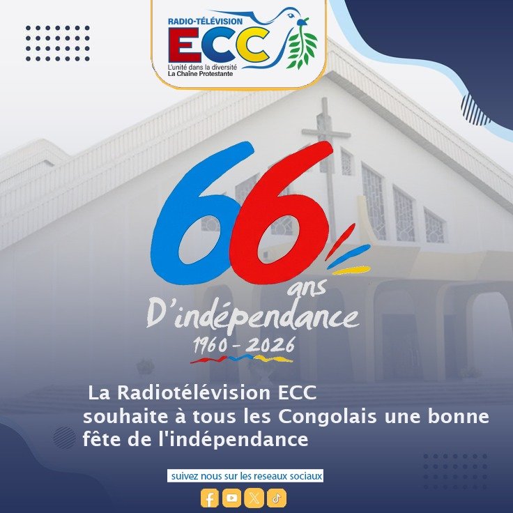 RTVECC's tweet photo. 30 juin 1960 – 30 juin 2026

La République démocratique du Congo célèbre le 66ᵉ anniversaire de son accession à l'indépendance.

À cette heureuse occasion, toute l'équipe de la Radiotélévision ECC souhaite une excellente fête de l'indépendance à tous les Congolais. https://t.co/6ImlKLOnaR