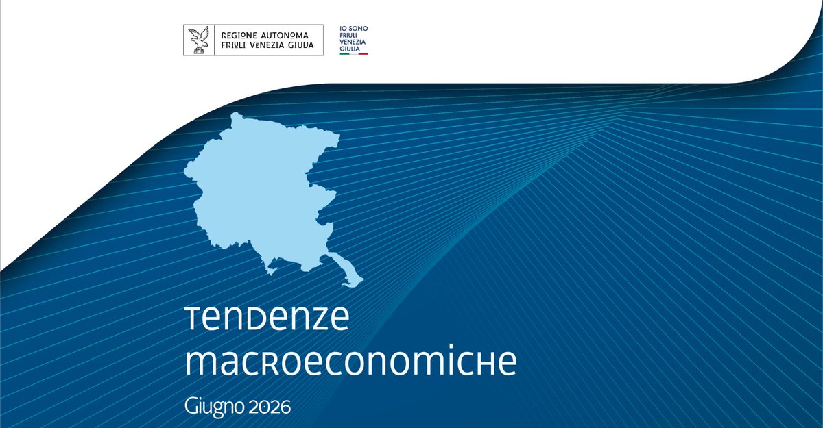 regioneFVGit's tweet photo. 📣 E' online il report "Tendenze macroeconomiche - giugno 2026" curato da Ufficio Statistica di #RegioneFVG.
Scopri di più qui 👉 https://t.co/RzDQE3nz4X https://t.co/QvEN9GBj4t