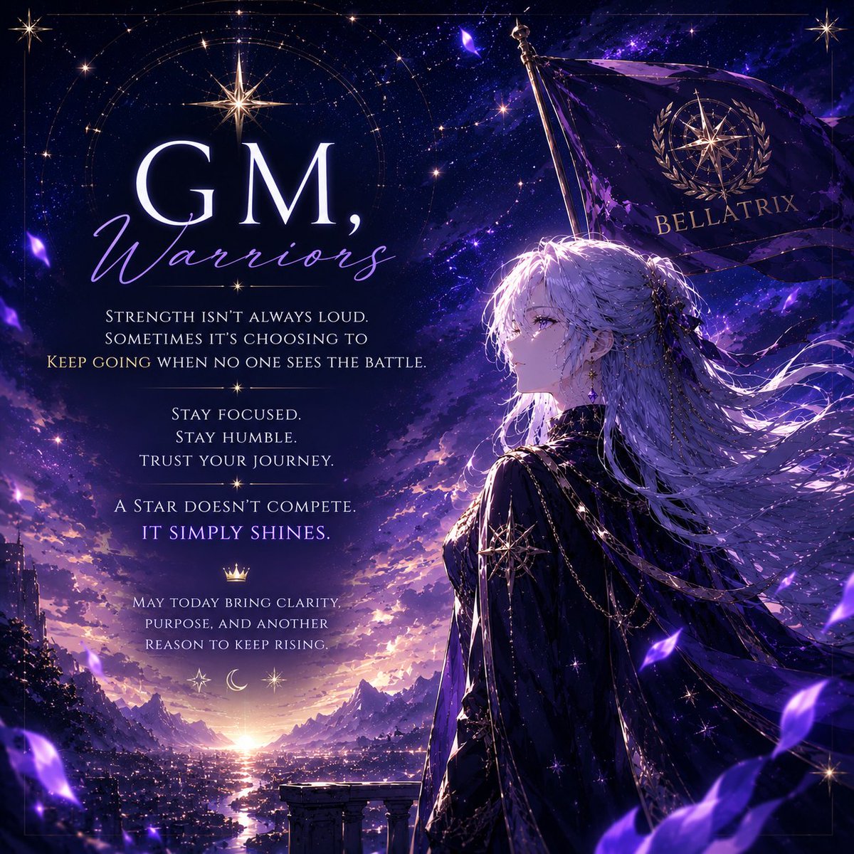 Bellatrixdivaa's tweet photo. GM ✦
Grow in silence.
Move with purpose.
Trust your journey.
No comparisons.
No distractions.
Just progress.
A star doesn't compete.
It simply shines. ✨🌌
#GM #Bellatrix https://t.co/VA9gxdA0dz