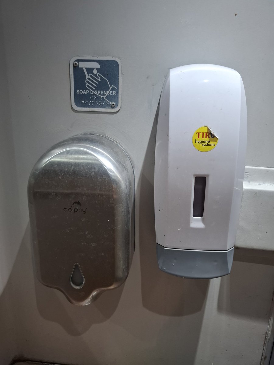 callous_sawbone's tweet photo. Travelled in 3 different vande bharats starting frm Patna.  All 3 had 2 soap dispensers installed, I never saw the dolphy one functional.Any specific reasons or just a waste of taxpayer's money?@IRCTCofficial @AshwiniVaishnaw @RailMinIndia @RailwaySeva @EasternRailway @patbev21 https://t.co/CP3ybnLAtH