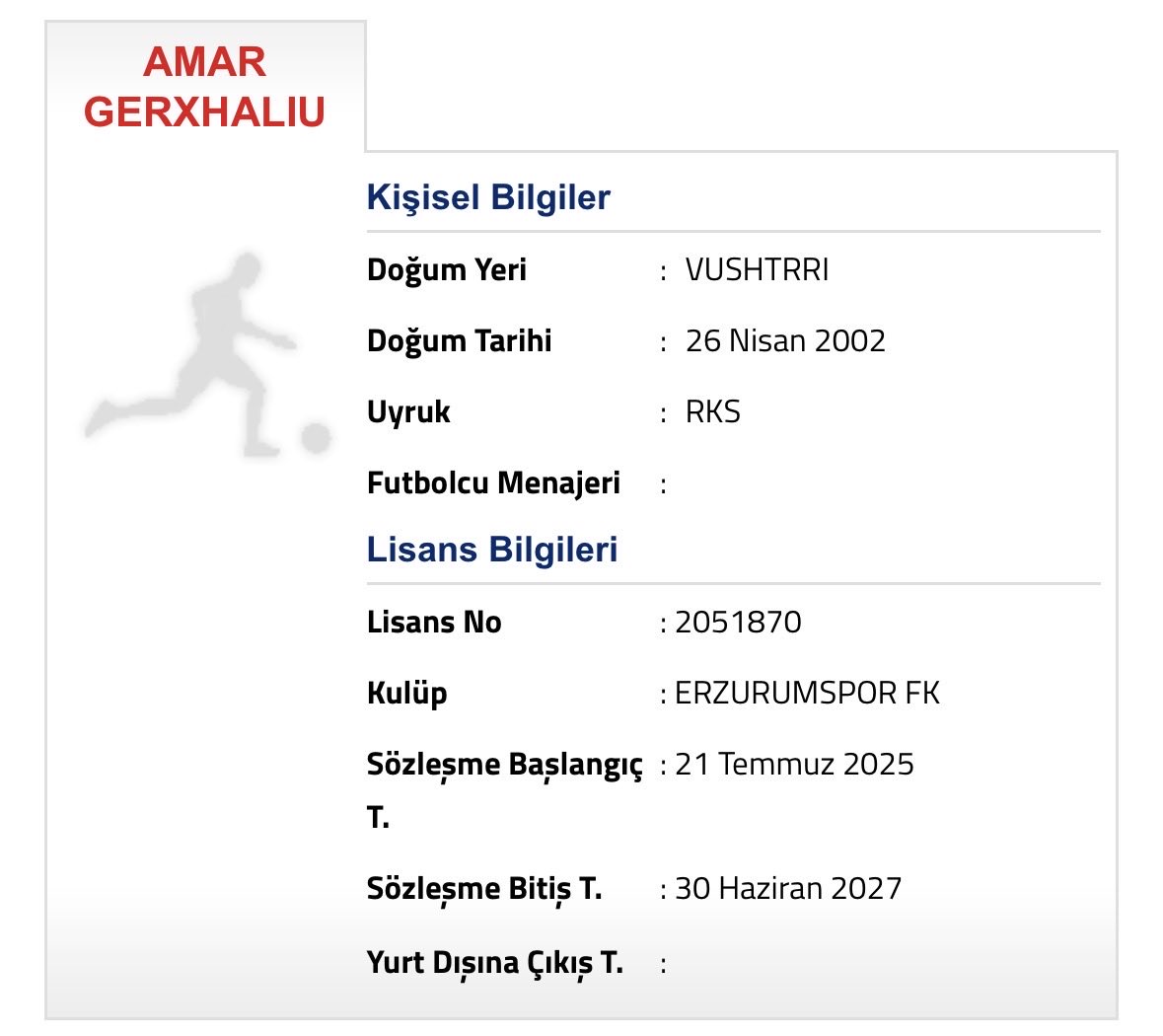 tklama25's tweet photo. 🚨 SON DAKİKA

📌 Amar Gerxhaliu’nun lisansı TFF’ye bildirildi. 

#erzurumspor https://t.co/1OZ7ARFxbk