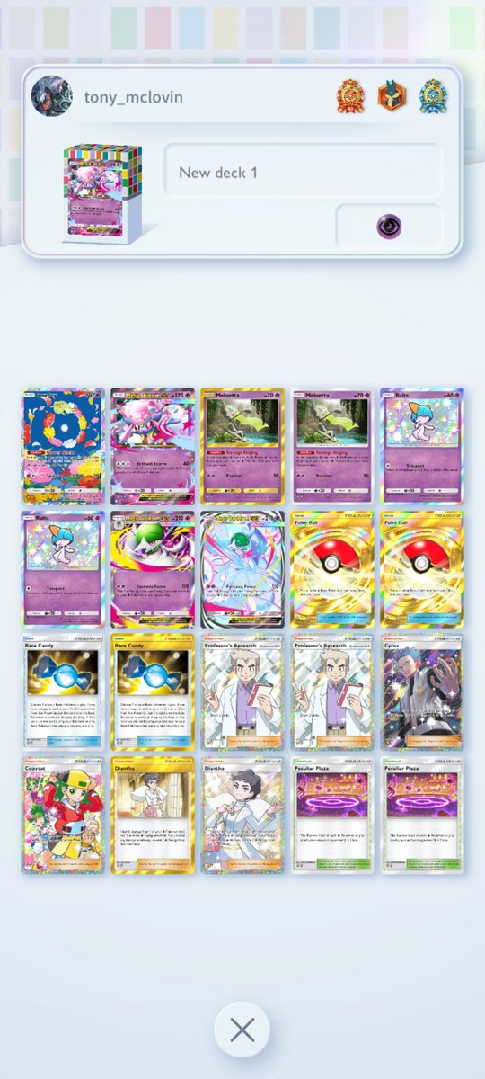 tigerx48's tweet photo. An early build of my mega diancie deck. Its pretty much an upgraded version of the mewtwo ex deck but you slapping in mega diancie instead. 
#pokemon #pokemontcgpocket https://t.co/dTKYANr0Ki