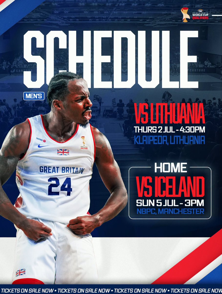 bballengland's tweet photo. 😤Two huge FIBA Basketball World Cup qualifiers this week for GB Men, with the chance to advance to the next stage well within their grasp.

🎟️Get tickets to Sunday’s game in Manchester quick - they’re almost sold out: https://t.co/JTtzYONnt5...
#BritishBasketball https://t.co/7CV9ATK1K2
