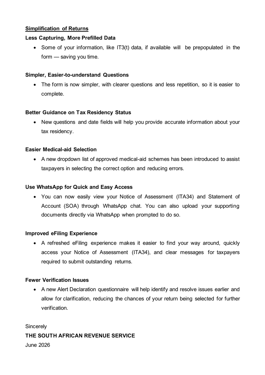 SAPayroll's tweet photo. Latest from SARS regarding the 2026 filing season updates https://t.co/e157jCrrEx