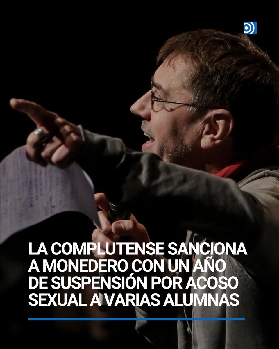 libertaddigital's tweet photo. La Universidad Complutense de Madrid (UCM) ha resuelto sancionar al profesor de Ciencias Políticas Juan Carlos Monedero con un año de suspensión de funciones por acoso sexista a varias alumnas. La universidad considera los hechos una falta muy grave, según han adelantado El País.

La decisión llega después de que la vía penal quedara archivada. A comienzos de junio, la Fiscalía decidió no continuar con la investigación abierta sobre el exdirigente de Podemos al concluir que los hechos denunciados no eran constitutivos de delito. Aun así, la UCM optó por mantener abierto su procedimiento interno, que ahora ha culminado con una sanción disciplinaria.

La Complutense no ha confirmado oficialmente esta resolución y se remite a la "protección de datos" para no ofrecer detalles sobre el expediente.