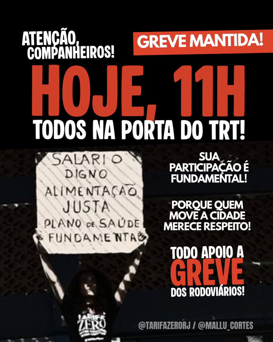tarifazerorj's tweet photo. 🚍 A greve dos rodoviários continua.

Enquanto as empresas seguem se recusando a negociar e garantir direitos básicos para a categoria, quem sente os impactos é toda a cidade. Trabalhadores enfrentam longas esperas, ônibus lotados e o sistema que coloca o lucro acima das pessoas. https://t.co/Efm7IZqk1o