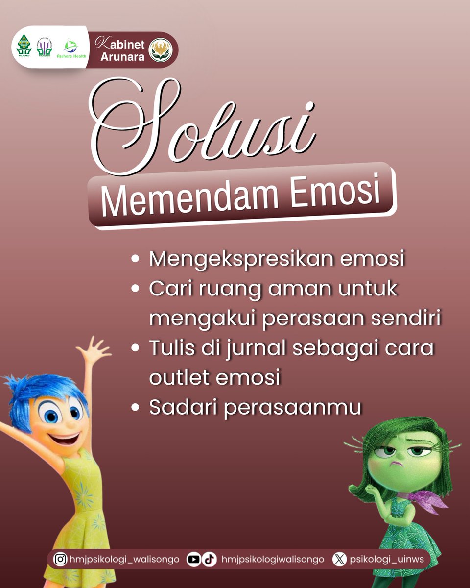 psikologi_uinws's tweet photo. Memendam emosi bukan berarti masalahnya hilang. Justru, emosi yang terus ditekan bisa berdampak pada kesehatan mental maupun fisik. 🌱

Dikelola oleh  
Divisi Media Informasi dan Komunikasi  
HMJ Psikologi 2026 
Kabinet Arunara https://t.co/sQ7TtfsCJu