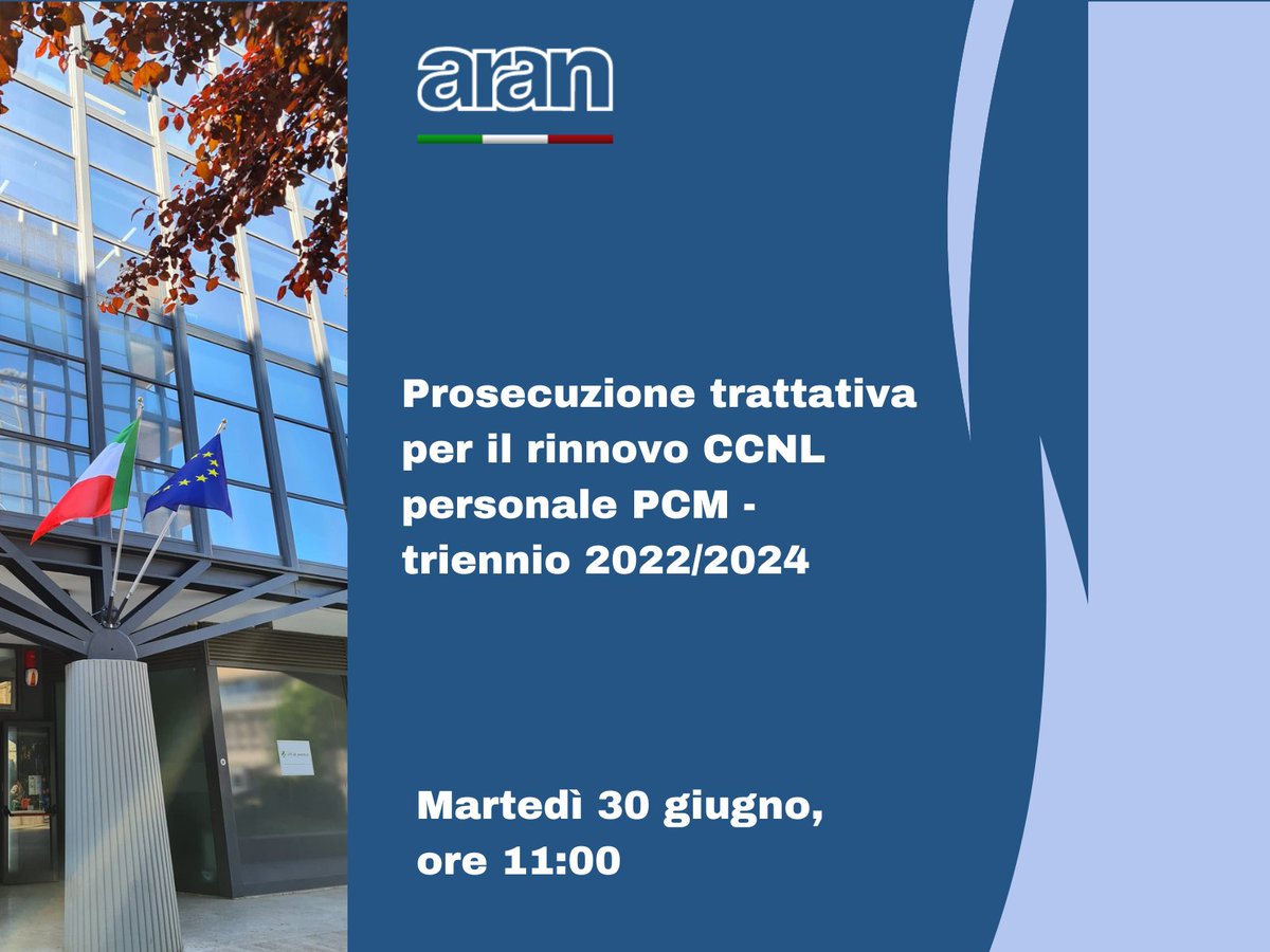 aran_agenzia's tweet photo. Trattativa in corso @aran_agenzia Confederazioni e Organizzazioni #sindacali per il #rinnovo del #CCNL personale comparto #PCM - triennio 2022/2024 https://t.co/eFvUzQx6Pn