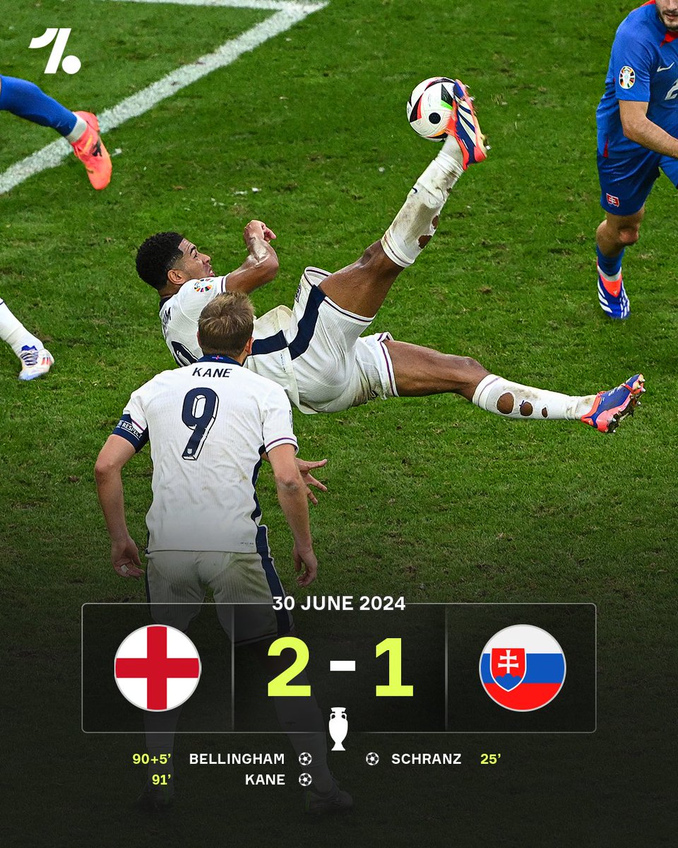 OneFootball's tweet photo. It's been two years since Jude Bellingham scored THAT incredible overhead kick vs Slovakia to rescue England and their EURO 2024 hopes 😮‍💨🙌 https://t.co/hs72PH7EIz