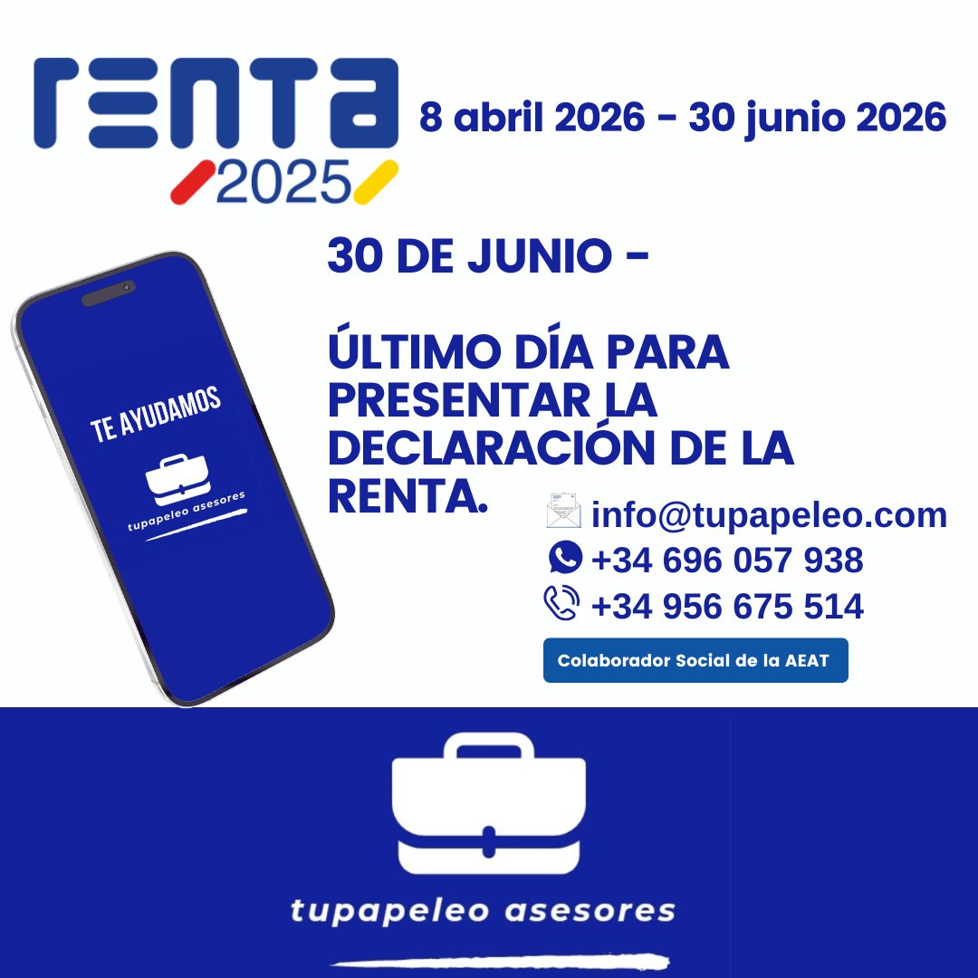 TupapeleoC's tweet photo. 📢 30 de junio, último día para presentar la declaración de la renta ⚠️
💰 Cuidado con las multas y sanciones.
✍️ Si no la has hecho, aún estás a tiempo. 🕐
📲 Contacta ya y te ayudamos.
.
.
#renta #declaraciondelarenta #30junio #ultimodia #asesoria https://t.co/Lq2aqO7gQ8