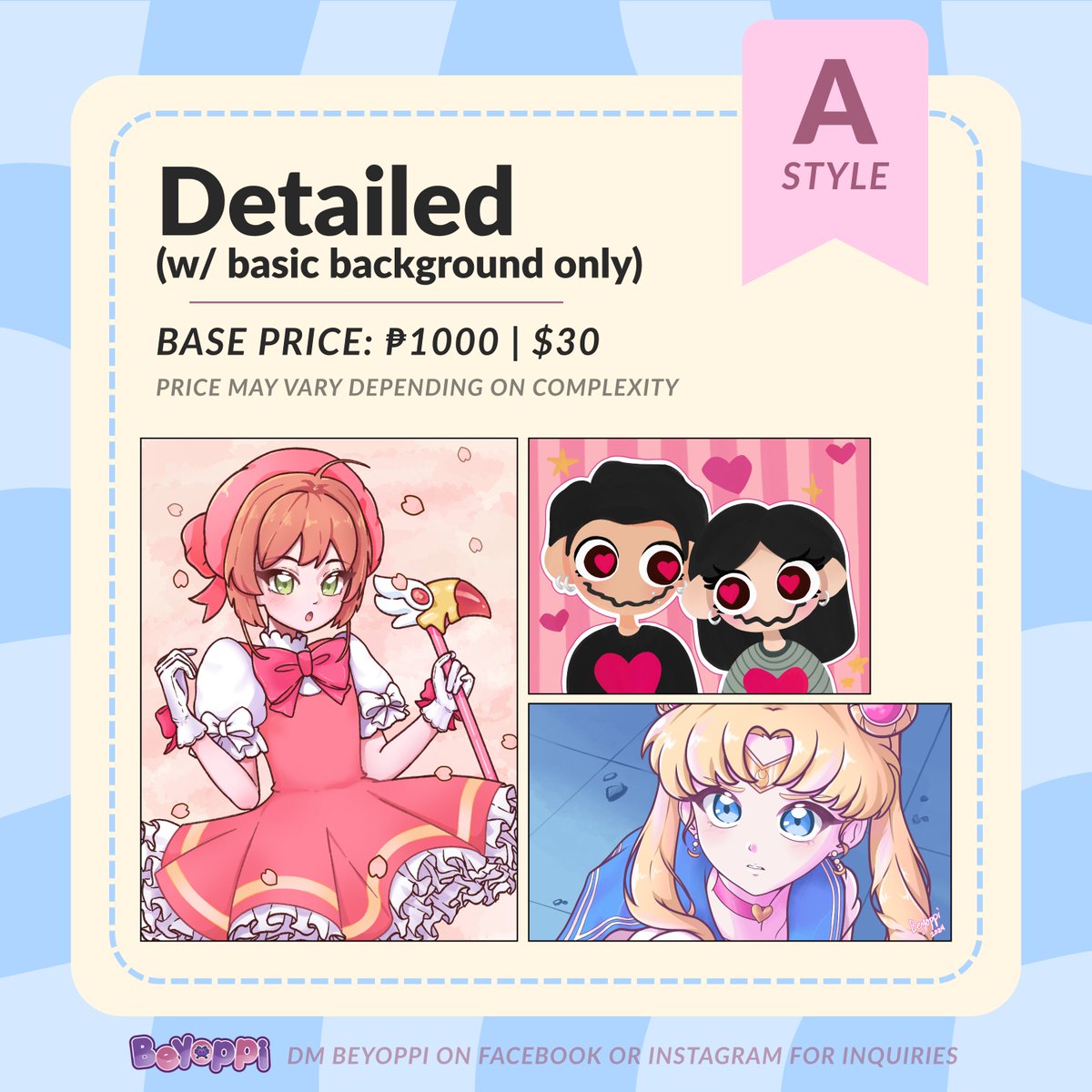 beyoppi's tweet photo. OPEN FOR ART COMMISSIONS
(Couple, Portrait, OCs, Emotes, Chibi, etc.)

Please read terms of service before commissioning.

TAT: 1 week - 1 month
MOP: GCash/Paypal
Payment: 50% Before and after initial sketch. Full upfront also accepted.

#commissionopen #art https://t.co/kQNGH8xW8P