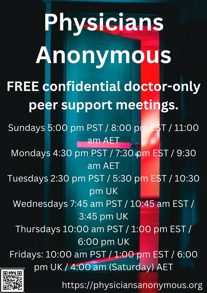 CorriganDr's tweet photo. Our FREE physician-only peer-support groups! Next one starts in 2.5hrs.
Mondays 4:30 pm PST / 7:30 pm EST / 9:30 am Australian E
Tuesdays 2:30 pm PST / 5:30 pm EST / 10:30 pm UK
Wednesdays 7:45 am PST / 10:45 am EST / 3:45 pm UK
And more...
https://t.co/gch6oBdDEc https://t.co/BZ0ynBpK94