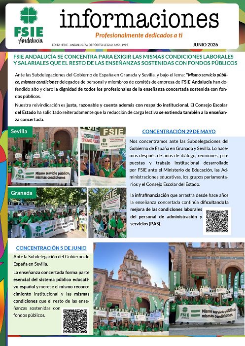 Rmartinez_FSIE's tweet photo. 🍀 FSIE INFORMA 🍀

 ℹ 👉📰  BOLETÍN DIGITAL de JUNIO de 2026

 ‼️ CONSULTA toda la ACTUALIDAD INFORMATIVA para los PROFESIONALES del SECTOR de la ENSEÑANZA CONCERTADA/PRIVADA  👩🏻‍🏫👨🏼‍🏫📚✏

 👇👇👇👇
https://t.co/3SxO9IzNLk

#FSIEdedicadosAti
#FSIE24/7
#CompromisosFSIE
#LuchaFSIE https://t.co/dcWUrBlCBe