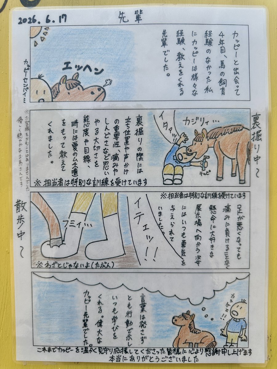 kobeojizoo's tweet photo. みなさんこんにちは。ふれあい広場担当者です。
本日をもって、オリジナル四コマ漫画「カッピーと担当者の日常」の掲示を終了いたします。
たくさんのご観覧ありがとうございました。 https://t.co/tixoDYvLTq