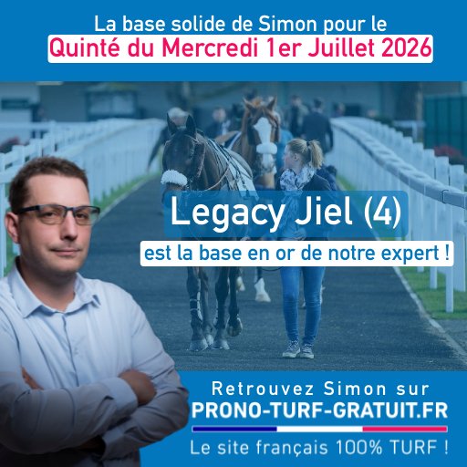 PronosticQ's tweet photo. Legacy Jiel (4)🐴 est ma base en or pour ce mercredi 1er juillet 2026. Et vous ? Pour mon tocard du jour à grosse cote et mon prono quinté complet, c'est ici : https://t.co/UgBya3lRDb
Bon Turf à tous
Simon
#base_en_or #prono_turf_gratuit #pmu #quinté https://t.co/OMjl6UkXR9
