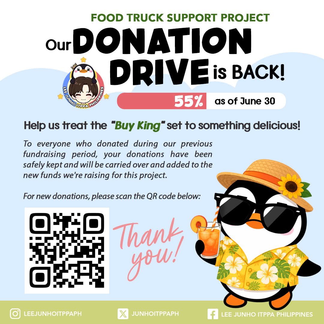 junhoitppaph's tweet photo. The wait is over… we finally have the date! 

Our donation drive for LEEJUNHO’s Food Truck Support Project  is back and will be open until July 6.

Thank you to everyone who has donated. If you’d like to join us, just check the link: https://t.co/h2l3SnevCY

#이준호 
#LEEJUNHO https://t.co/majnmdA0CI
