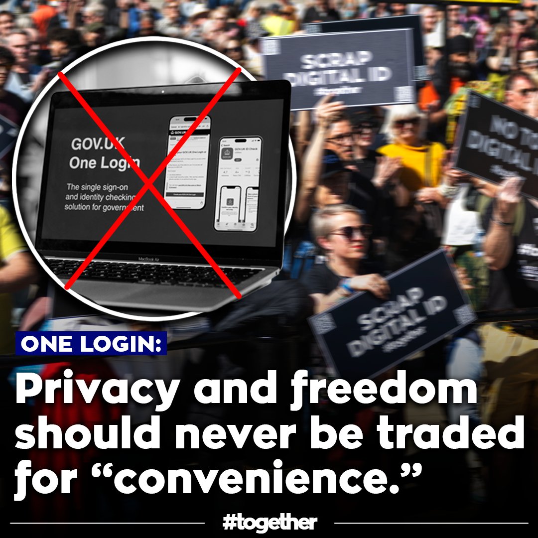 Togetherdec's tweet photo. ONE LOGIN: Privacy and freedom should never be traded for “convenience.” 

Government services should serve citizens - not consolidate everyone into a single system by default

Convenience for whom, exactly? @GDSTeam @SciTechgovuk @UKLabour @Conservatives https://t.co/zyVqN4vH0z